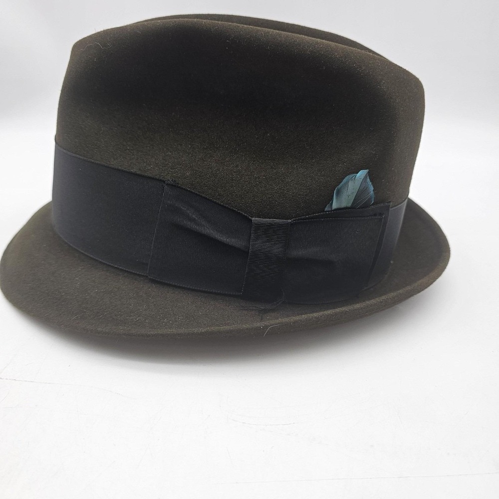 Vintage Resistol Hat Fedora Fitted Mens 7 Brown Wool Felt Lined Feather Retro